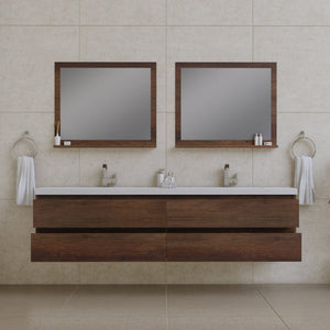 Alya Bath AB-MOF84D-RW Paterno 84 inch Modern Wall Mounted Bathroom Vanity, Rosewood