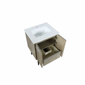 Lexora LLC24SKSOS000 Lancy 24" Rustic Acacia Bathroom Vanity, White Quartz Top, and White Square Sink