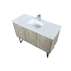 Lexora LLC48SKSOS000FRG Lancy 48" Rustic Acacia Bathroom Vanity, White Quartz Top, White Square Sink, and Labaro Rose Gold Faucet Set