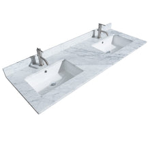 Load image into Gallery viewer, Wyndham Collection WCV252560DWGCMUNSMED Daria 60 Inch Double Bathroom Vanity in White, White Carrara Marble Countertop, Undermount Square Sinks, Medicine Cabinets, Brushed Gold Trim