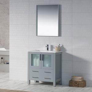 Blossom 001 30 15 C M Sydney 30 Inch Vanity with Ceramic Sink & Mirror - Metal Grey