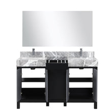 Load image into Gallery viewer, Lexora LZ342255SLISM53FMC Zilara 55&quot; Black and Grey Double Vanity, Castle Grey Marble Tops, White Square Sinks, Monte Chrome Faucet Set, and 53&quot; Frameless Mirror