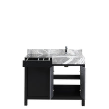 Load image into Gallery viewer, Lexora LZ342242SLISFMC Zilara 42&quot; Black and Grey Vanity, Castle Grey Marble Top, White Square Sink, and Monte Chrome Faucet