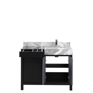 Lexora LZ342242SLISFMC Zilara 42" Black and Grey Vanity, Castle Grey Marble Top, White Square Sink, and Monte Chrome Faucet
