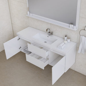 Alya Bath AB-MOF60S-W Paterno 60 inch Single Modern Wall Mounted Bathroom Vanity, White