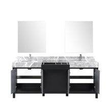 Load image into Gallery viewer, Lexora LZ342280DLISM30FMC Zilara 80&quot; Black and Grey Double Vanity, Castle Grey Marble Tops, White Square Sinks, Monte Chrome Faucet Set, and 30&quot; Frameless Mirrors