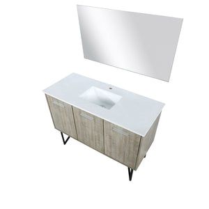 Lexora LLC48SKSOSM43 Lancy 48" Rustic Acacia Bathroom Vanity, White Quartz Top, White Square Sink, and 43" Frameless Mirror