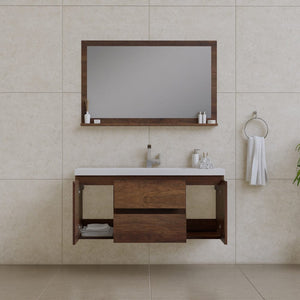 Alya Bath AB-MOF48-RW Paterno 48 inch Modern Wall Mounted Bathroom Vanity, Rosewood