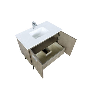 Lexora LLC36SKSOS000FCH Lancy 36" Rustic Acacia Bathroom Vanity, White Quartz Top, White Square Sink, and Monte Chrome Faucet Set