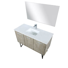 Load image into Gallery viewer, Lexora LLC48SKSOSM43FRG Lancy 48&quot; Rustic Acacia Bathroom Vanity, White Quartz Top, White Square Sink, Labaro Rose Gold Faucet Set, and 43&quot; Frameless Mirror