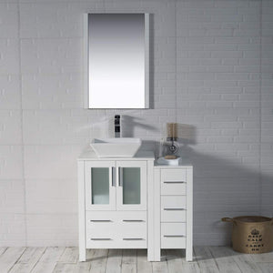 Blossom 001 36S 01 V M Sydney 36 Inch Vanity with Ceramic Vessel Sink & Mirror & Side Cabinet - White