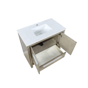 Lexora LLF36SKSOS000 Lafarre 36" Rustic Acacia Bathroom Vanity, White Quartz Top, and White Square Sink