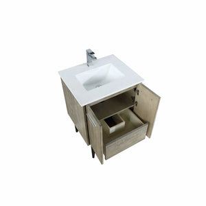 Lexora LLC24SKSOS000FCH Lancy 24" Rustic Acacia Bathroom Vanity, White Quartz Top, White Square Sink, and Monte Chrome Faucet Set