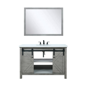 Lexora LM342248SHCSM44F Marsyas 48" Ash Grey Single Vanity, White Quartz Top, White Square Sink and 44" Mirror w/ Faucet