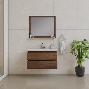Alya Bath AB-MOF36-RW Paterno 36 inch Modern Wall Mounted Bathroom Vanity, Rosewood
