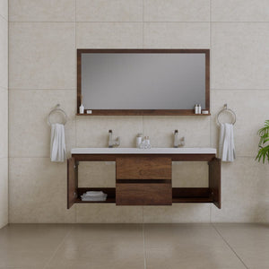 Alya Bath AB-MOF60D-RW Paterno 60 inch Double Modern Wall Mounted Bathroom Vanity, Rosewood