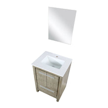 Load image into Gallery viewer, Lexora LLF24SKSOSM18 Lafarre 24&quot; Rustic Acacia Bathroom Vanity, White Quartz Top, White Square Sink, and 18&quot; Frameless Mirror