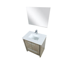 Load image into Gallery viewer, Lexora LLF30SKSOSM28FCH Lafarre 30&quot; Rustic Acacia Bathroom Vanity, White Quartz Top, White Square Sink, Monte Chrome Faucet Set, and 28&quot; Frameless Mirror