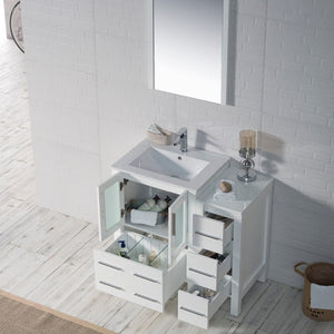 Blossom 001 36S 01 C M Sydney 36 Inch Vanity with Ceramic Sink & Mirror & Side Cabinet - White