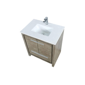 Lexora LLF30SKSOS000FRG Lafarre 30" Rustic Acacia Bathroom Vanity, White Quartz Top, White Square Sink, and Labaro Rose Gold Faucet Set