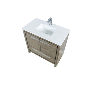 Lexora LLF36SKSOS000FCH Lafarre 36" Rustic Acacia Bathroom Vanity, White Quartz Top, White Square Sink, and Monte Chrome Faucet Set