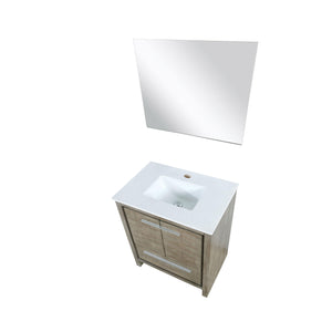 Lexora LLF30SKSOSM28 Lafarre 30" Rustic Acacia Bathroom Vanity, White Quartz Top, White Square Sink, and 28" Frameless Mirror