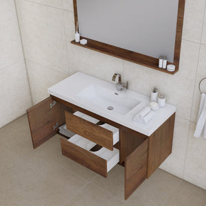 Alya Bath AB-MOF48-RW Paterno 48 inch Modern Wall Mounted Bathroom Vanity, Rosewood