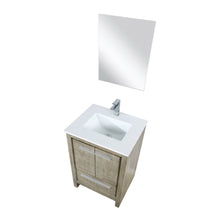 Load image into Gallery viewer, Lexora LLF24SKSOSM18FRG Lafarre 24&quot; Rustic Acacia Bathroom Vanity, White Quartz Top, White Square Sink, Labaro Rose Gold Faucet Set, and 18&quot; Frameless Mirror