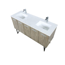 Load image into Gallery viewer, Lexora LLC60DKSOS000FCH Lancy 60&quot; Rustic Acacia Double Bathroom Vanity, White Quartz Top, White Square Sinks, and Monte Chrome Faucet Set