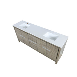 Lexora LLF80DKSOD000 Lafarre 80" Rustic Acacia Double Bathroom Vanity, White Quartz Top, and White Square Sinks