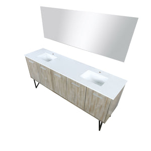 Lexora LLC80DKSOSM70 Lancy 80" Rustic Acacia Double Bathroom Vanity, White Quartz Top, White Square Sinks, and 70" Frameless Mirror
