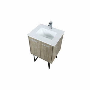 Lexora LLC24SKSOS000FCH Lancy 24" Rustic Acacia Bathroom Vanity, White Quartz Top, White Square Sink, and Monte Chrome Faucet Set