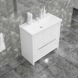 Casa Mare Alessio 36" Glossy White Bathroom Vanity and Ceramic Sink Combo - ALESSIO90GW-36-MSC