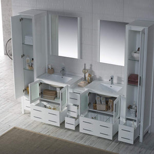 Blossom 001 102 01 C M Sydney 102 Inch Vanity with Ceramic Double Sinks & Mirrors - White