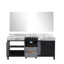 Load image into Gallery viewer, Lexora LZ342272DLISM28 Zilara 72&quot; Black and Grey Double Vanity, Castle Grey Marble Tops, White Square Sinks, and 28&quot; Frameless Mirrors