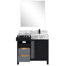 Load image into Gallery viewer, Lexora LZ342236SLISM30FCM Zilara 36&quot; Black and Grey Vanity, Castle Grey Marble Top, White Square Sink, Cascata Nera Matte Black Faucet Set, and 30&quot; Frameless Mirror