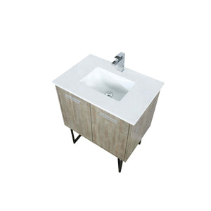 Lexora LLC30SKSOS000FCH Lancy 30" Rustic Acacia Bathroom Vanity, White Quartz Top, White Square Sink, and Monte Chrome Faucet Set