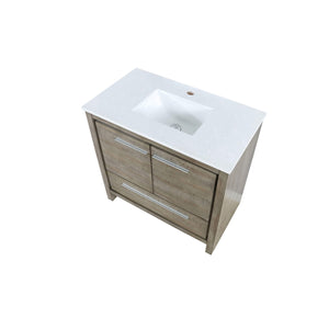 Lexora LLF36SKSOS000 Lafarre 36" Rustic Acacia Bathroom Vanity, White Quartz Top, and White Square Sink