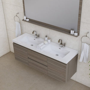 Alya Bath AB-MOF60D-G Paterno 60 inch Double Modern Wall Mounted Bathroom Vanity, Gray