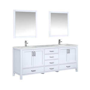 Lexora LJ342280DADSM30F Jacques 80" White Double Vanity, White Carrara Marble Top, White Square Sinks and 30" Mirrors w/ Faucets