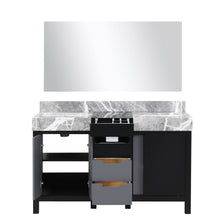 Load image into Gallery viewer, Lexora LZ342255SLISM53 Zilara 55&quot; Black and Grey Double Vanity, Castle Grey Marble Tops, White Square Sinks, and 53&quot; Frameless Mirror