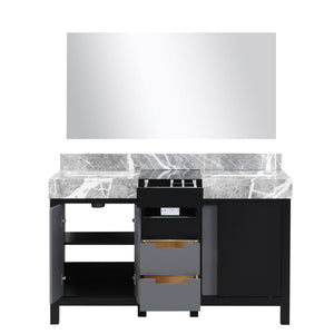 Lexora LZ342255SLISM53 Zilara 55" Black and Grey Double Vanity, Castle Grey Marble Tops, White Square Sinks, and 53" Frameless Mirror