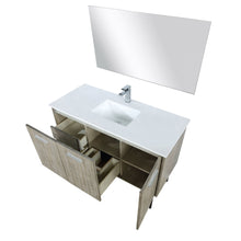 Load image into Gallery viewer, Lexora LLC48SKSOSM43FRG Lancy 48&quot; Rustic Acacia Bathroom Vanity, White Quartz Top, White Square Sink, Labaro Rose Gold Faucet Set, and 43&quot; Frameless Mirror