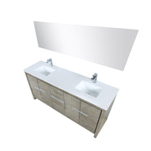 Load image into Gallery viewer, Lexora LLF72DKSODM70FCH Lafarre 72&quot; Rustic Acacia Double Bathroom Vanity, White Quartz Top, White Square Sinks, Monte Chrome Faucet Set, and 70&quot; Frameless Mirror