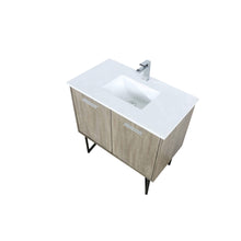 Load image into Gallery viewer, Lexora LLC36SKSOS000FCH Lancy 36&quot; Rustic Acacia Bathroom Vanity, White Quartz Top, White Square Sink, and Monte Chrome Faucet Set