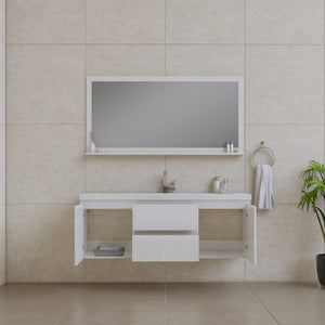 Alya Bath AB-MOF60S-W Paterno 60 inch Single Modern Wall Mounted Bathroom Vanity, White
