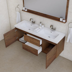 Alya Bath AB-MOF60D-RW Paterno 60 inch Double Modern Wall Mounted Bathroom Vanity, Rosewood