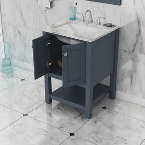 Alya Bath HE-102-24-G-CWMT Wilmington 24 inch Vanity Gray with Carrera Marble Top