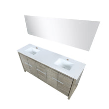 Load image into Gallery viewer, Lexora LLF72DKSODM70 Lafarre 72&quot; Rustic Acacia Double Bathroom Vanity, White Quartz Top, White Square Sinks, and 70&quot; Frameless Mirror
