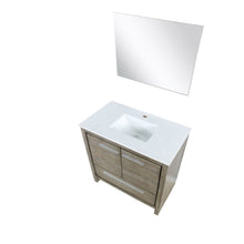 Load image into Gallery viewer, Lexora LLF36SKSOSM28 Lafarre 36&quot; Rustic Acacia Bathroom Vanity, White Quartz Top, White Square Sink, and 28&quot; Frameless Mirror